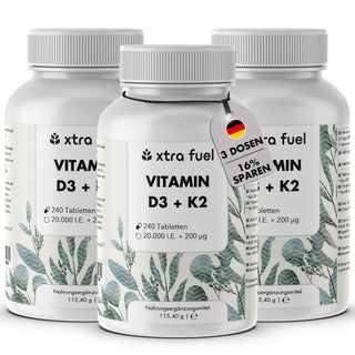 Vitamine D3 + K2 tabletten - 20.000 I.U. + 200mcg - 100% puur & hoog gedoseerd