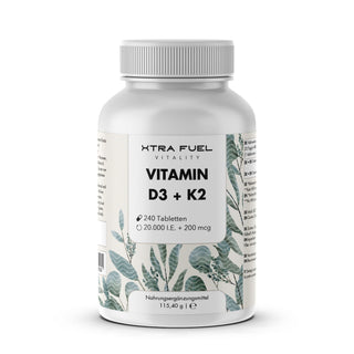 Vitamine D3 + K2 tabletten - 20.000 I.U. + 200mcg - 100% puur & hoog gedoseerd