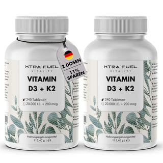 Vitamine D3 + K2 tabletten - 20.000 I.U. + 200mcg - 100% puur & hoog gedoseerd