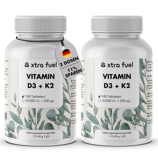 Vitamine D3 + K2 tabletten - 20.000 I.U. + 200mcg - 100% puur & hoog gedoseerd