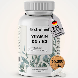 Vitamine D3/K2 tabletten MK7 all-trans - 20.000 IE + 200 μg - 240 tabletten per blikje