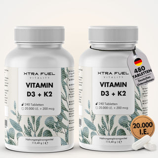 Vitamine D3/K2 tabletten MK7 all-trans - 20.000 IE + 200 μg - 240 tabletten per blikje