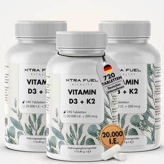 Vitamine D3/K2 tabletten MK7 all-trans - 20.000 IE + 200 μg - 240 tabletten per blikje
