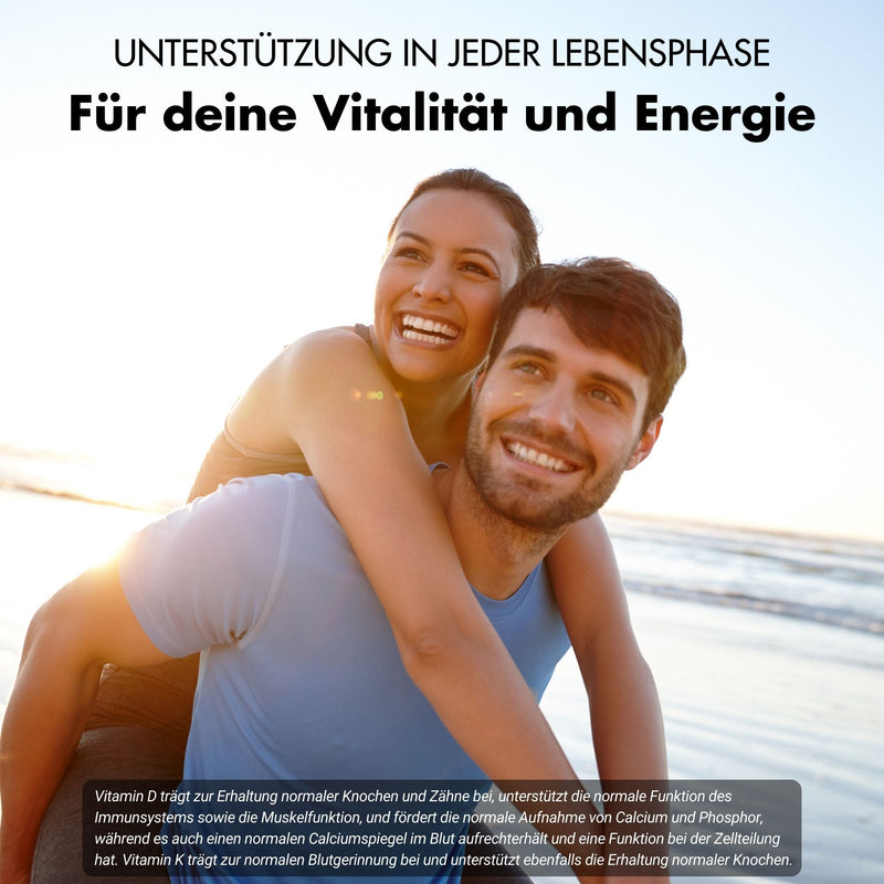 Vitamine D3 + K2 tabletten - 20.000 I.U. + 200mcg - 100% puur & hoog gedoseerd