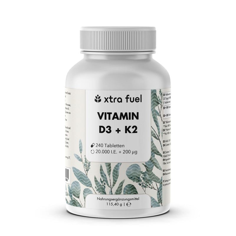 Vitamine D3 + K2 tabletten - 20.000 I.U. + 200mcg - 100% puur & hoog gedoseerd
