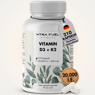 Vitamine D3 + K2-capsules - 20.000 I.U. + 200mcg - zeer zuiver & vegetarisch