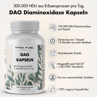 DAO-capsules - Veganistisch diamine-oxidase uit erwtenscheuten - 300.000 HDU