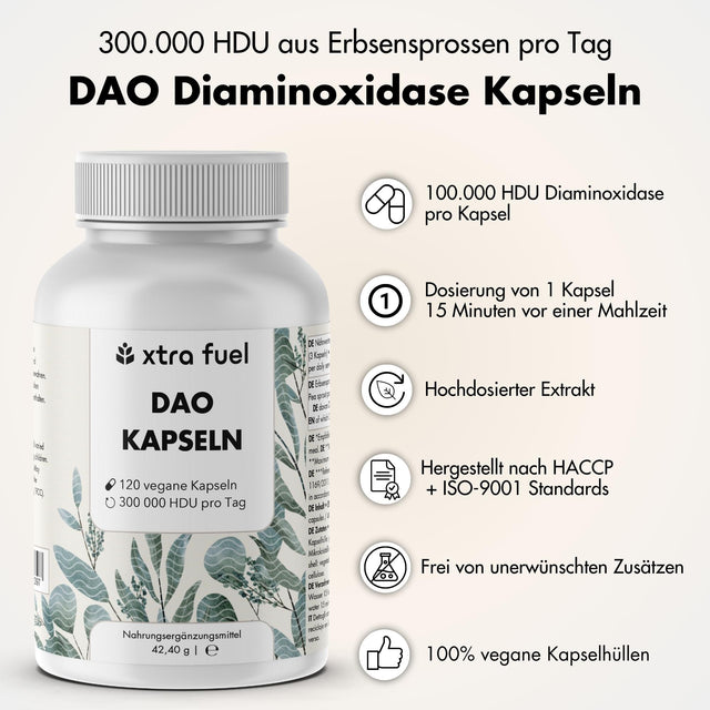 DAO-capsules - Veganistisch diamine-oxidase uit erwtenscheuten - 300.000 HDU