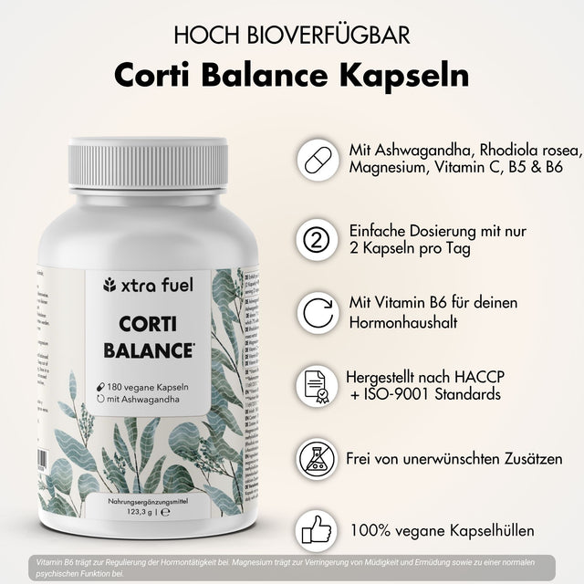Cortisol-capsules* - Corti Balance* - voedingsstoffenmix met ashwagandha, rhodiola & vitamine B6
