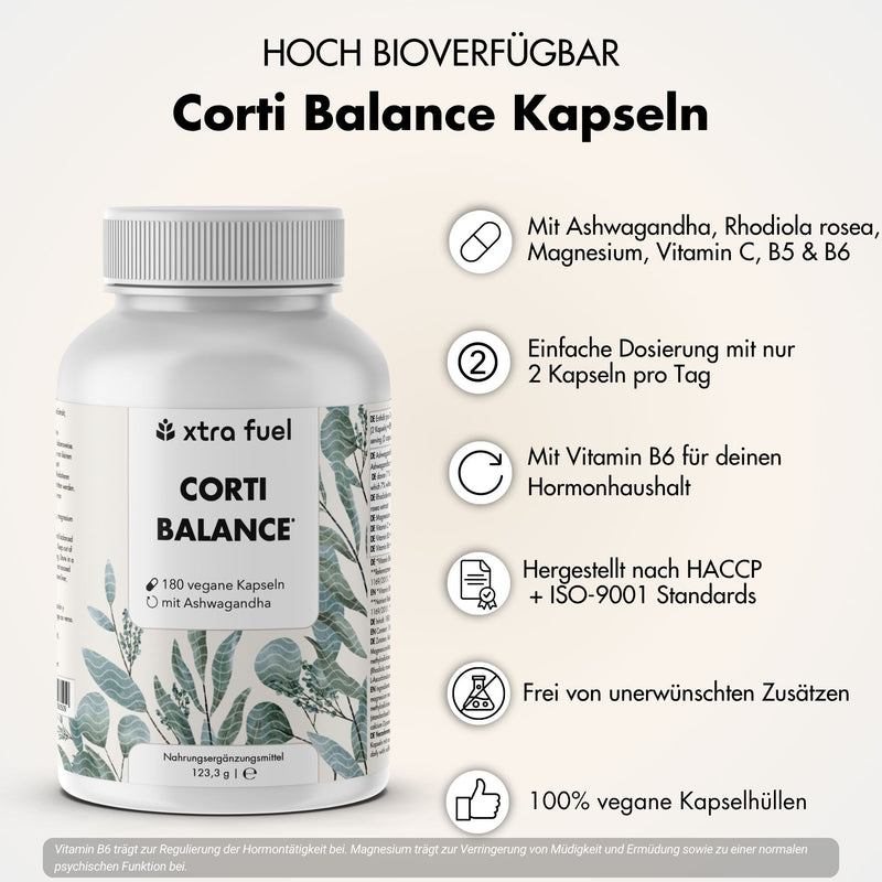Cortisol-capsules* - Corti Balance* - voedingsstoffenmix met ashwagandha, rhodiola & vitamine B6