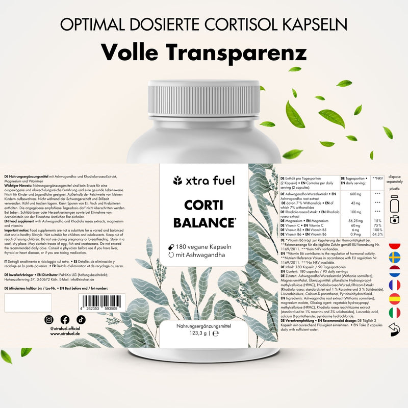 Cortisol-capsules* - Corti Balance* - voedingsstoffenmix met ashwagandha, rhodiola & vitamine B6