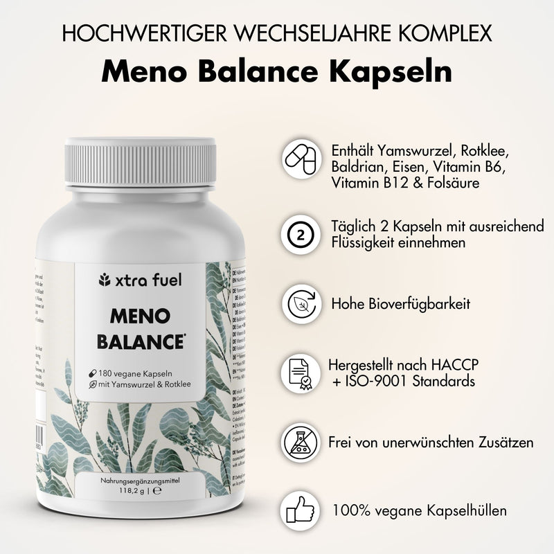 Menopauze capsules - Meno Balance - Natuurlijke formule met yamswortel, rode klaver, valeriaan & ijzer