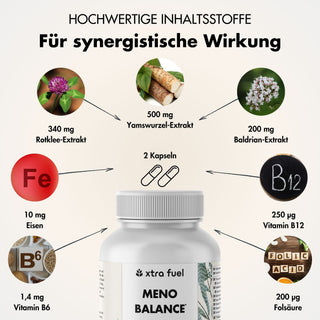 Menopauze capsules - Meno Balance - Natuurlijke formule met yamswortel, rode klaver, valeriaan & ijzer