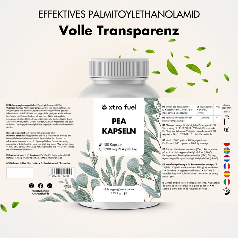 PEA Capsules - Gemicroniseerde Palmitoylethanolamide - 1200mg per dag