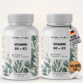 Vitamine D3 + K2-capsules - 20.000 I.U. + 200mcg - zeer zuiver & vegetarisch