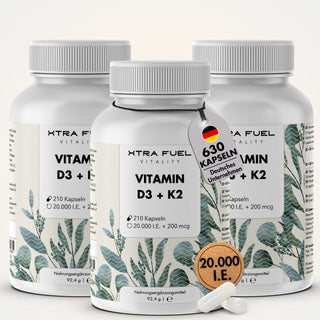 Vitamine D3 + K2-capsules - 20.000 I.U. + 200mcg - zeer zuiver & vegetarisch