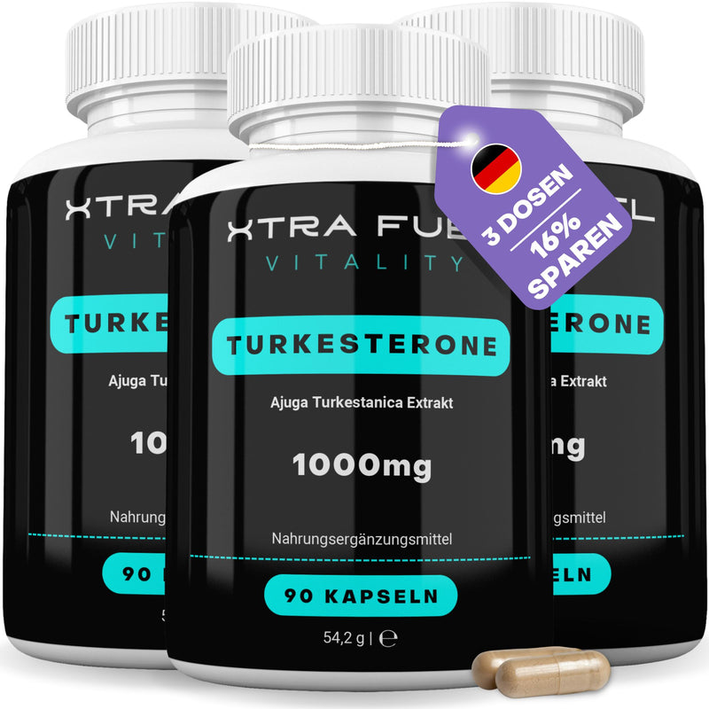 Turkesterone Kapseln turkesteron XTRA FUEL 3x Dosen (270x Kapseln Turkesteron)  